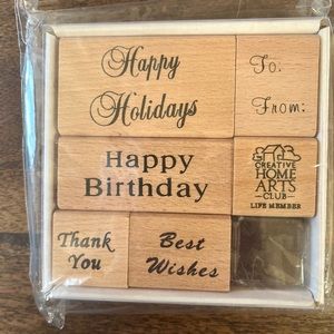 Set of 5 Wood Backed Rubber Stamps No Name